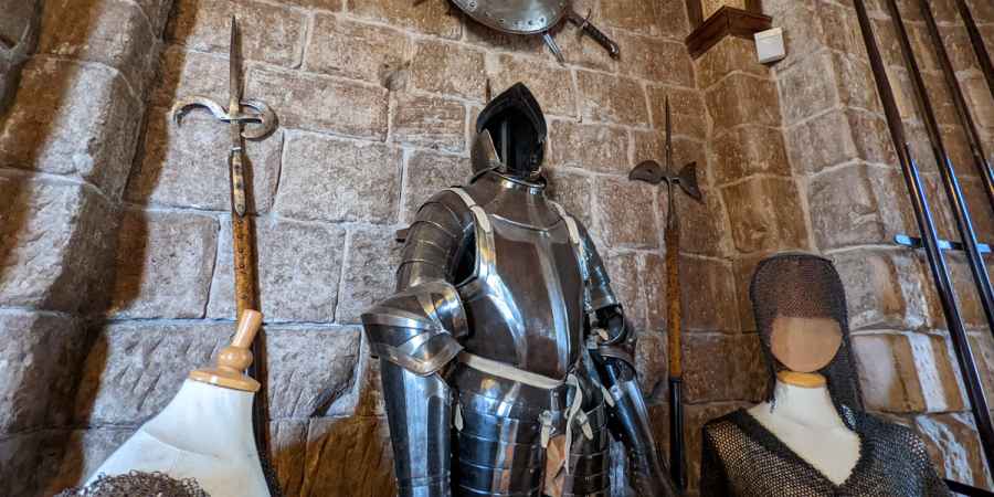 A suit or armour on display at Bamburgh Castle