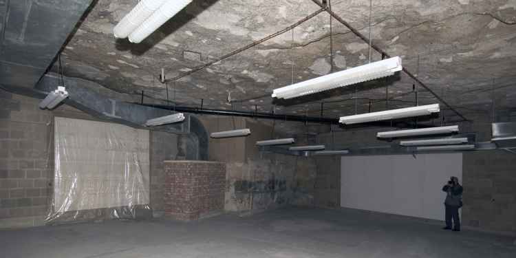 One of the bunker's larger offices spaces. In the stores were hundreds of fold up tables ready to populate them.