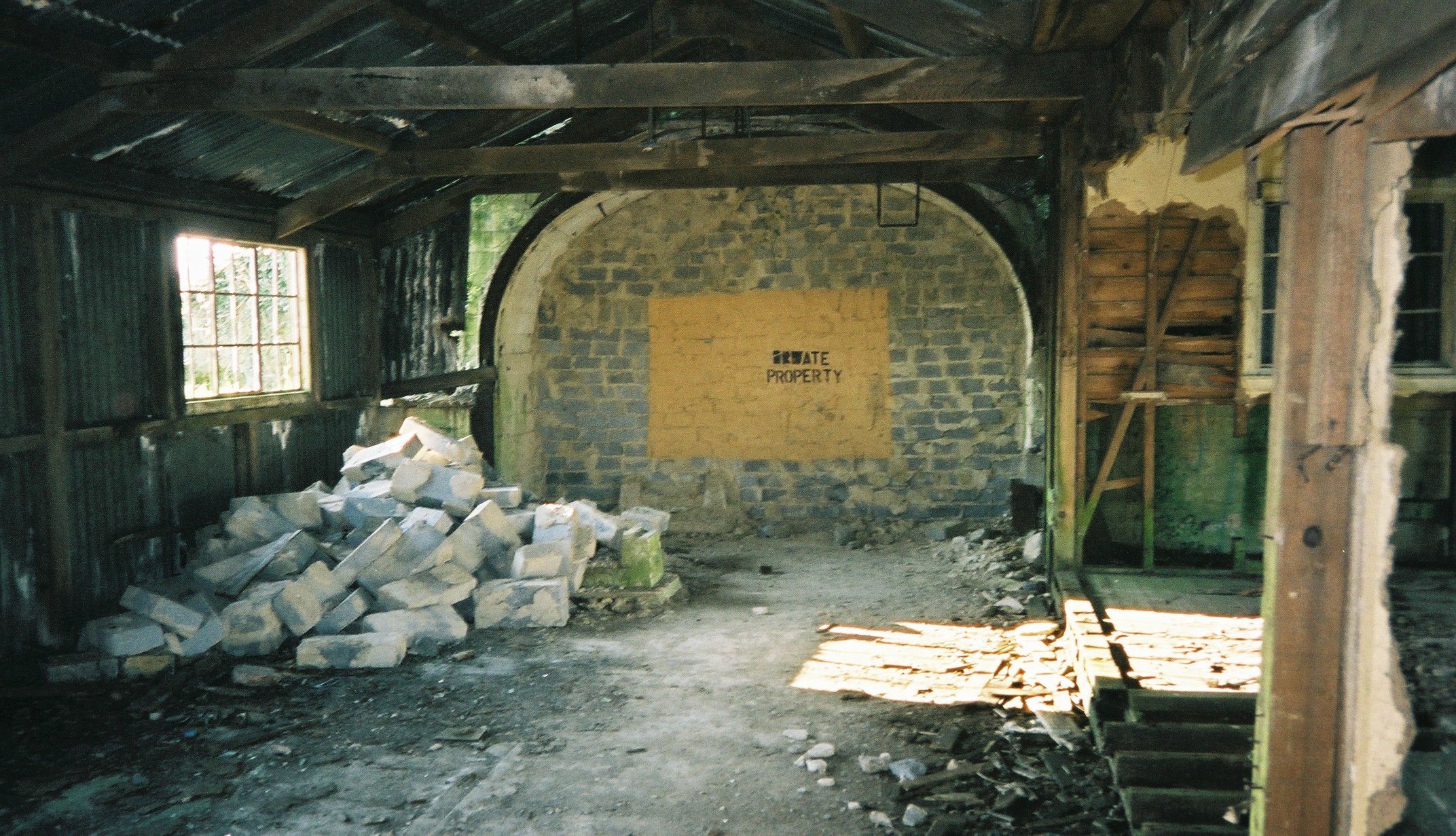 The entrance to District 19 bricked up as part of the storage depot expansion.
