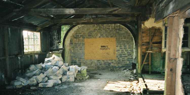 The entrance to District 19 bricked up as part of the storage depot expansion.