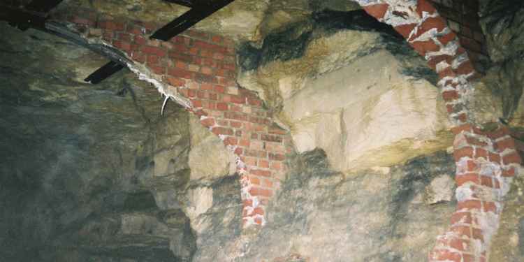 Brick supports which have crumbled over the years.