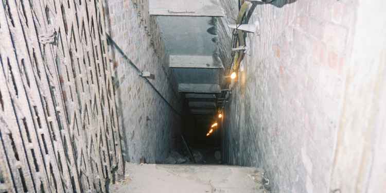 Looking down the stairs into the tunnel.