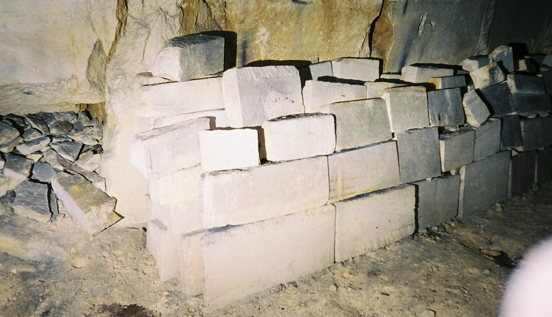 Cut stone in the quarry that was never taken above ground.