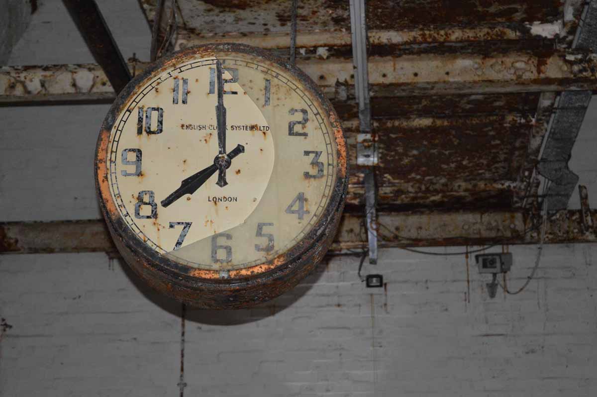 A clock underground at Drakelow Tunnels.