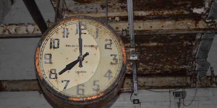A clock underground at Drakelow Tunnels.