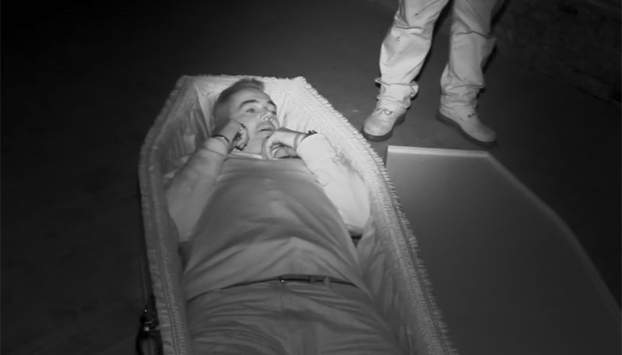 Karl Beattie In A Coffin At Annison Funeral Parlour