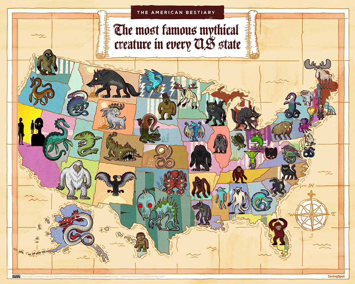 The most famous mythical creature in each state