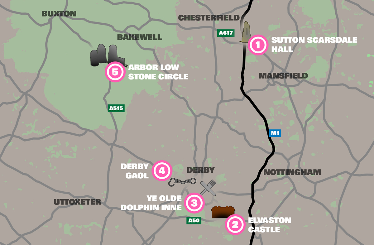 Derbyshire Haunted Day Trip Map