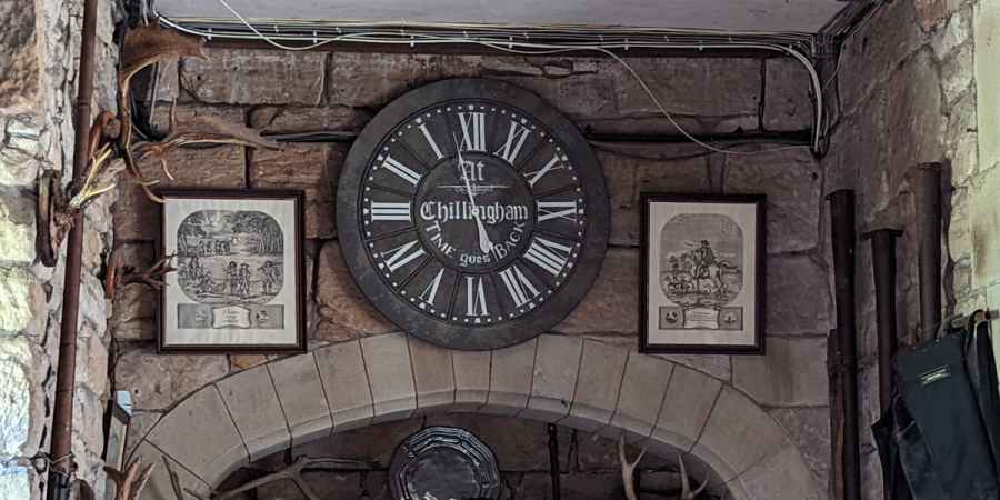 A clock in that runs backwards at Chillingham Castle