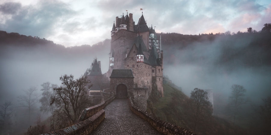 Closeup photo of castle with mist